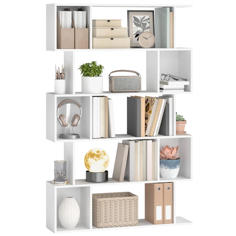 VASAGLE Bookshelf, 5-Tier Bookcase, 24 x 90 x 159 cm, Storage Shelf with Open Compartments, for Living room, Bedroom, Office, Matte White LBC416W01