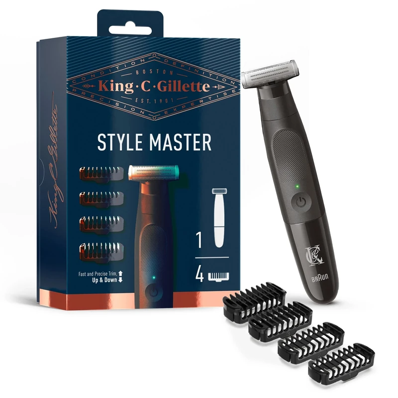 King C. Gillette Style Master Beard Trimmer, Includes 1 Replaceable 4D Blade and 3 Interchangeable Combs, Cordless, Lasting 45 Minutes of Trimming with 1 Full Charge