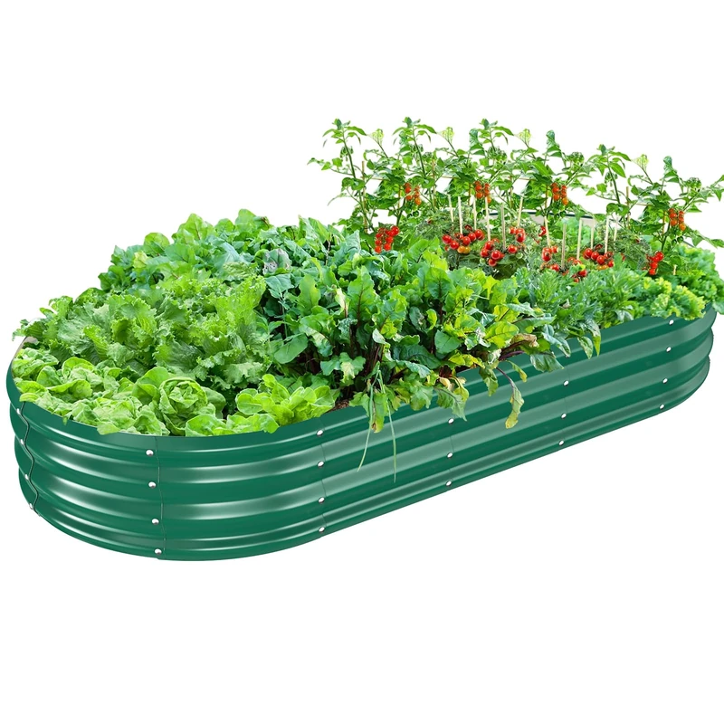 TBMLC Oval Galvanized Planter Box, Metal Raised Garden Bed - 0.8MM Thick- Ideal for Outdoor Gardening and Planting of Vegetables Flowers Fruits Succulent Plants and Others (Dark Green, 6X3X1 FT)