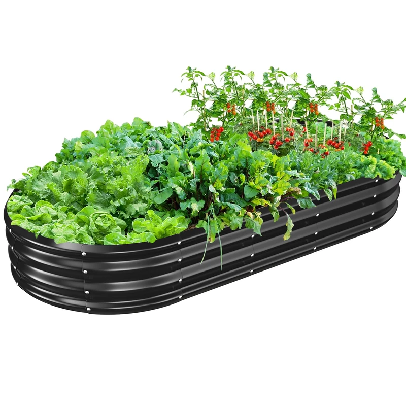 TBMLC Oval Galvanized Planter Box, Metal Raised Garden Bed - 0.8MM Thick- Ideal for Outdoor Gardening and Planting of Vegetables Flowers Fruits Succulent Plants and Others (Black, 6X3X1 FT)