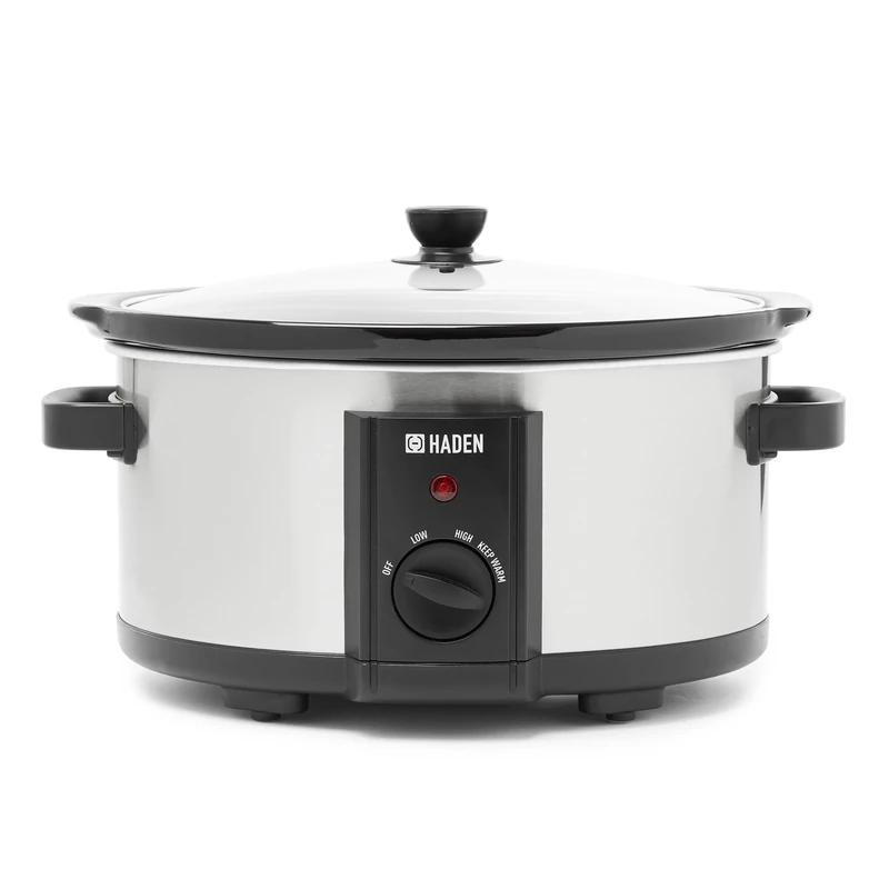 Haden 6.5L Electric Slow Cooker with Removable Dishwasher Safe Ceramic Pot, 3 Heat Settings (High/Low/Keep Warm), Domed Glass Lid & Cool-Touch Handles for Family Stews