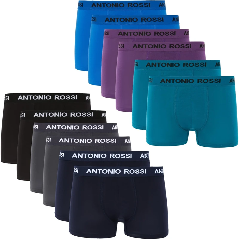 ANTONIO ROSSI Mens (12-pack) Hipsters Fitted Boxer, Black, Blue, Grey, Green, 4XL UK - Image 1