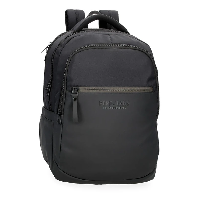 Pepe Jeans Sail up Laptop Backpack Double Compartment Laptop 15.6 Inch Black 30x42x14.5cm Polyester and PU 18.27L by Joumma Bags, Black/White, One Size, Laptop Backpack Dual Compartment