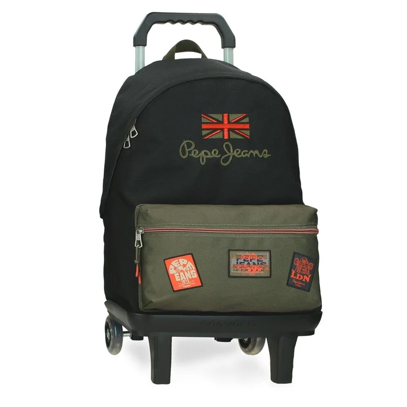 Pepe Jeans Ponder School Backpack with Portable Trolley 15.6 Inches Black 31x44x15cm Polyester 23.87L by Joumma Bags, Black/White, One Size, School Backpack with Trolley - Image 1