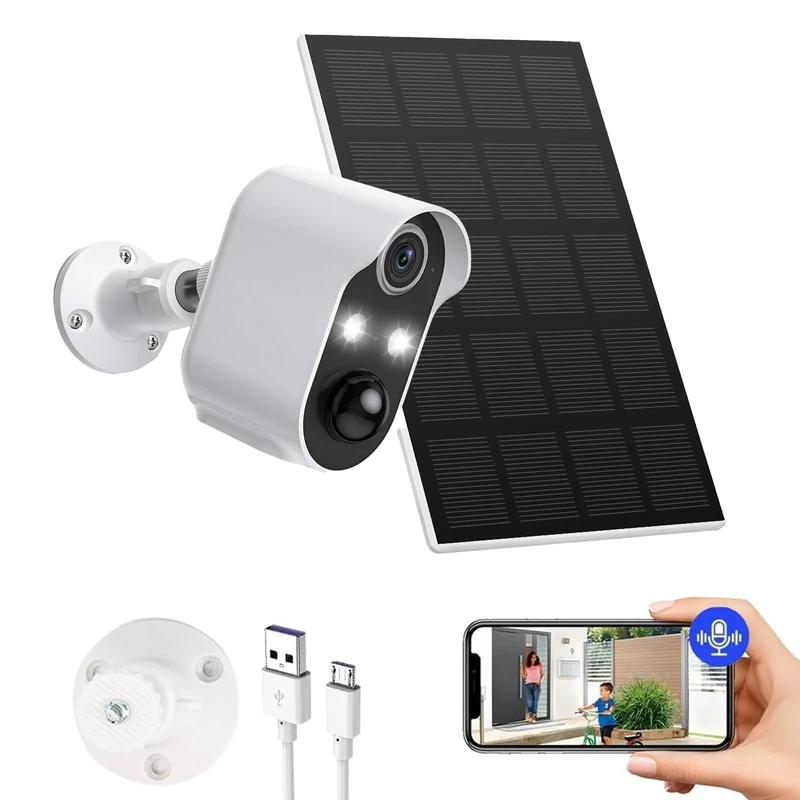 Security Camera, 1080p Wireless Security Camera, Battery Operated Security Cameras, Wifi Outdoor Camera with Motion Sensor, Outdoor Surveillance Camera for Home, Yard & Garage(White+solar panel)