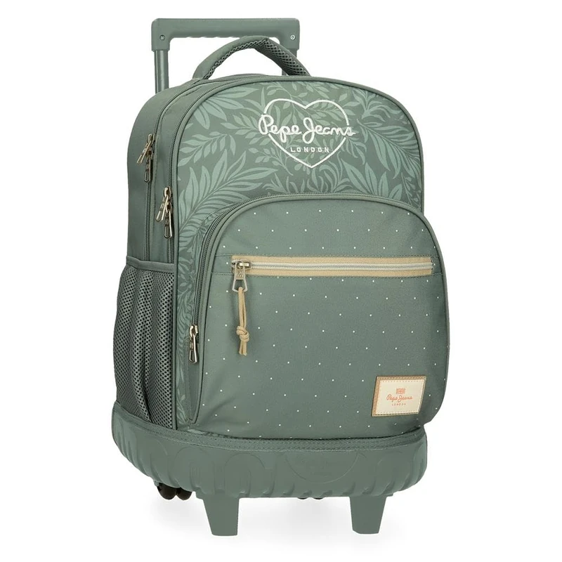 Pepe Jeans Coralie Backpack Compact 2 Wheels Green 32x43x21cm Polyester 28.9L by Joumma Bags, green, One Size, Compact Backpack 2 Wheels