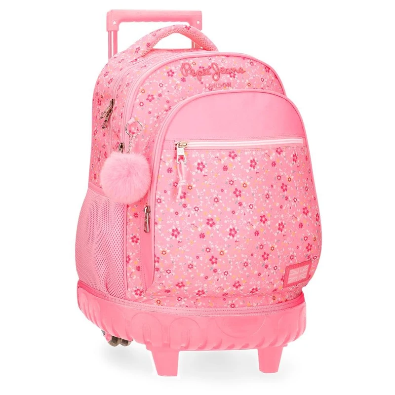Pepe Jeans Alenka Pink Backpack Compact 2 Wheels Pink 32x43x21cm Polyester 28.9L by Joumma Bags, pink, One Size, Compact Backpack 2 Wheels