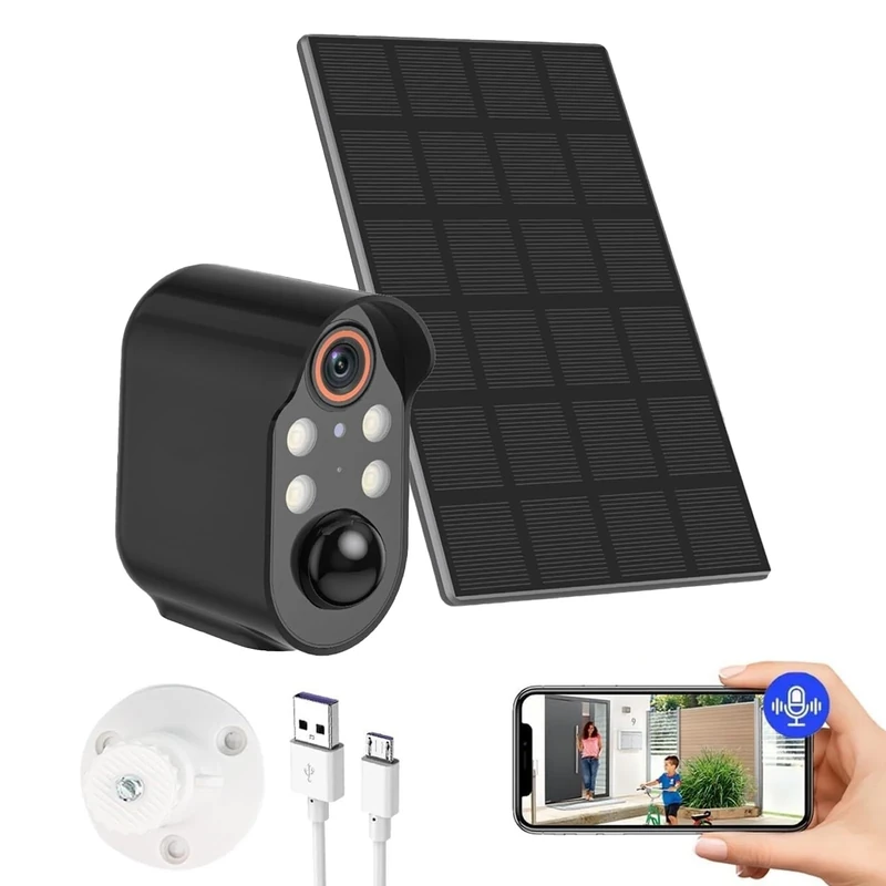 Security Camera, 1080p Wireless Security Camera, Battery Operated Security Cameras, Wifi Outdoor Camera with Motion Sensor, Outdoor Surveillance Camera for Home, Yard & Garage(Black+solar panel)