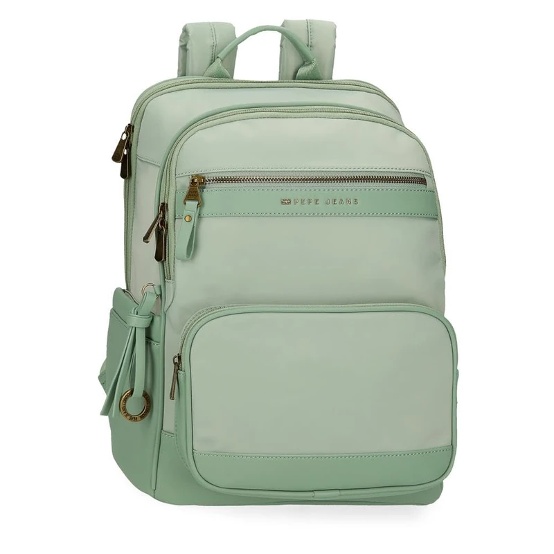 Pepe Jeans Morgan Laptop Backpack 15.6 Inch Green 29x41x14cm Polyester with Faux Leather Details 17.22L by Joumma Bags, Green, One Size, Laptop Backpack