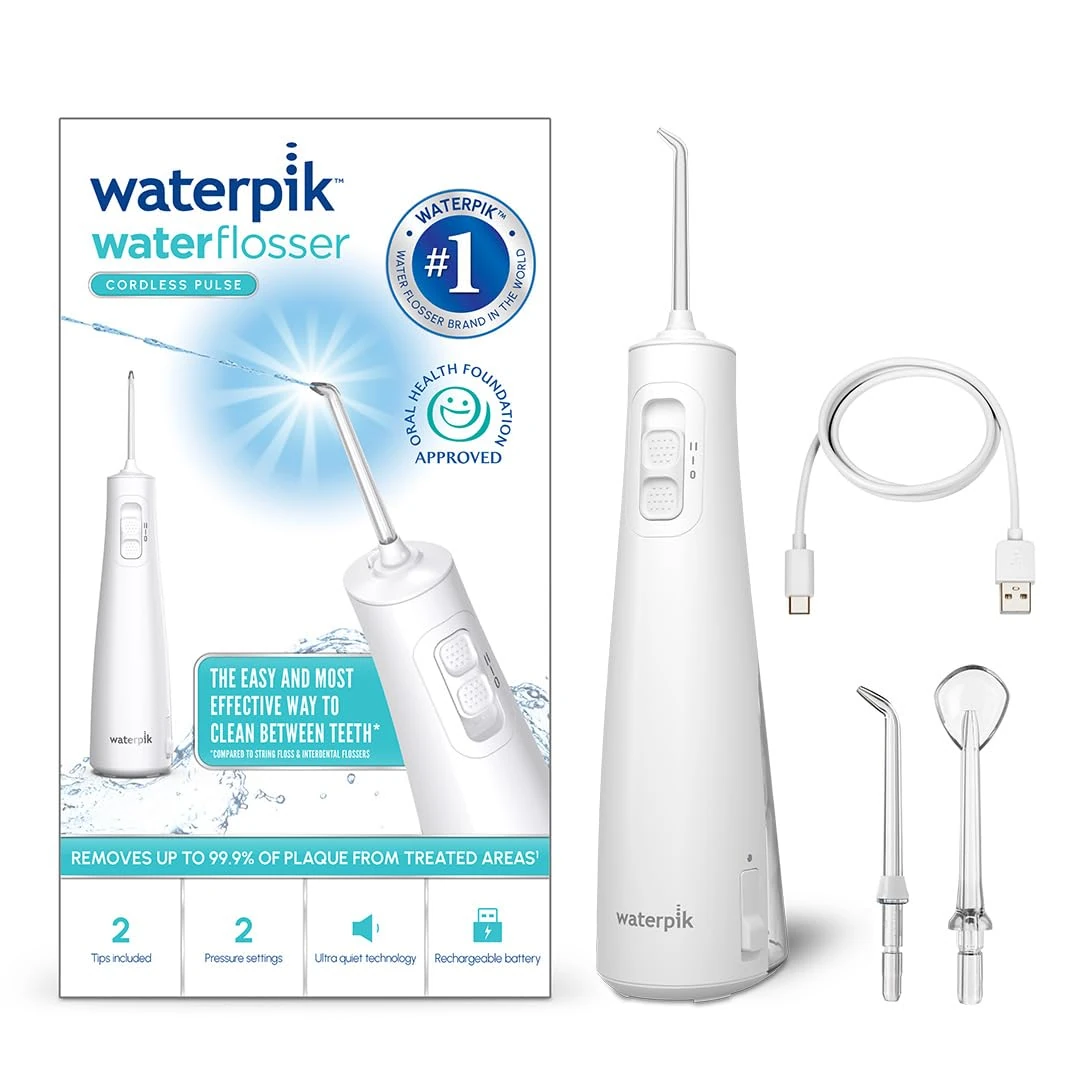 Waterpik Pulse Water Flosser Cordless, Oral Health Foundation Approved, Water Flosser and Plaque Remover for Teeth, 2 x Water Floss Pressure Settings, 45 Seconds of Flossing, 2 x Tips Included