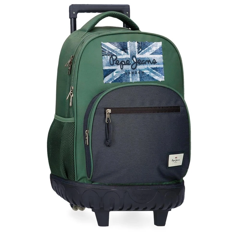 Pepe Jeans Jebb Compact Backpack with 2 Wheels, Green, 33x44x21 cm, Polyester, 30.49L by Joumma Bags