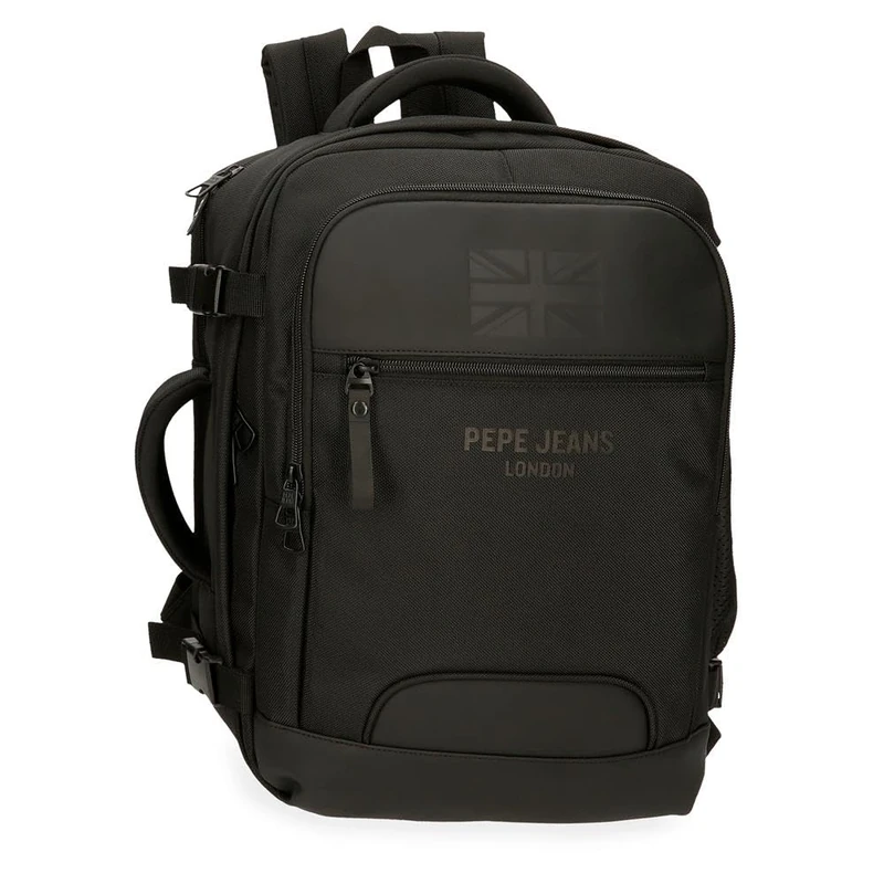 Pepe Jeans Bromley Cabin Backpack for Laptop Notebook 15.6 Inches Black 25x40x17cm Polyester 17L by Joumma Bags, Black/White, One Size, Laptop Cabin Backpack