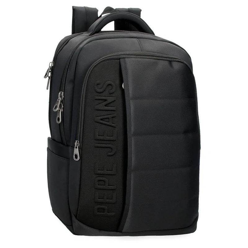 Pepe Jeans Ancor Laptop Backpack 15.6 Inch Black 30x42x14.5cm Polyester 18.27L by Joumma Bags, Black/White, One Size, Laptop Backpack