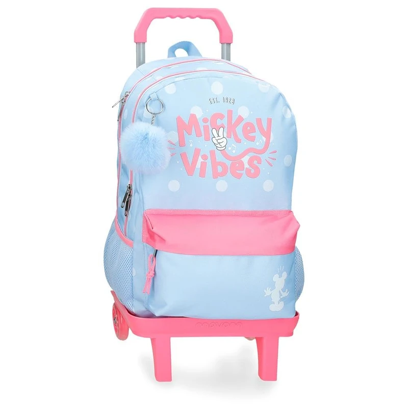 Disney Mickey Vibes Children's Backpack, School Backpack, Made of Polyester, Side Pockets, Wide Adjustable Straps, Top Handle for Hanging, Magic Fix System., blue, One Size, Backpack 44 + Trolley