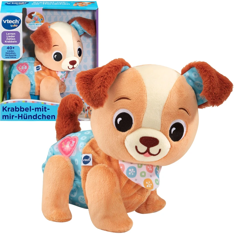 Vtech Krabbel-mit-Mir Puppy Interactive Crawling Dog from 9 Months Plush Toy with Music, Light & Movement Educational Toy for Motor Skills Development for Babies, Boys and Girls