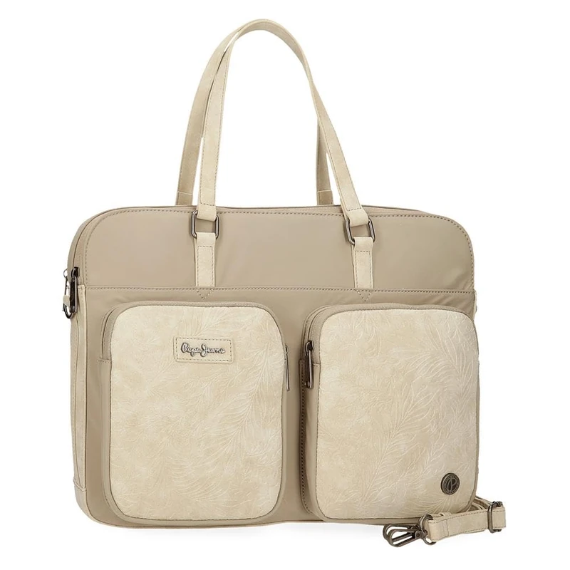 Pepe Jeans Jana Laptop Bag 15.6 Inch Beige 40x30x5 cm Polyester with Faux Leather Details by Joumma Bags, Beige, One Size, Laptop Bag