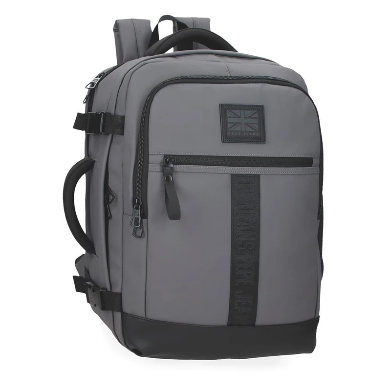 Pepe Jeans Hoxton Laptop Backpack 15.6 Inch Grey 25x40x20cm Polyester and PU 20.46L by Joumma Bags, grey, One Size, Laptop Backpack