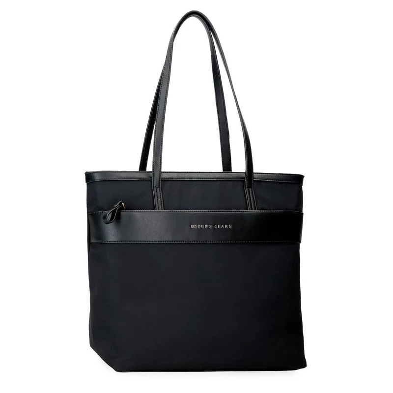 Pepe Jeans Morgan Laptop Tote Bag 15.6 Inch Black 34X32X14 cms Polyester with Faux Leather Details by Joumma Bags, Black/White, One Size, Tote Bag