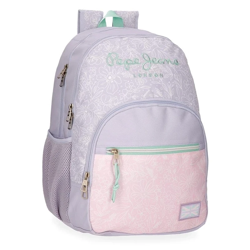 Pepe Jeans Renata Backpack Double Laptop Compartment 15.6 Inches Purple 32x44x22cm Polyester 25.81L by Joumma Bags, berry, One Size, Double Backpack Compartment