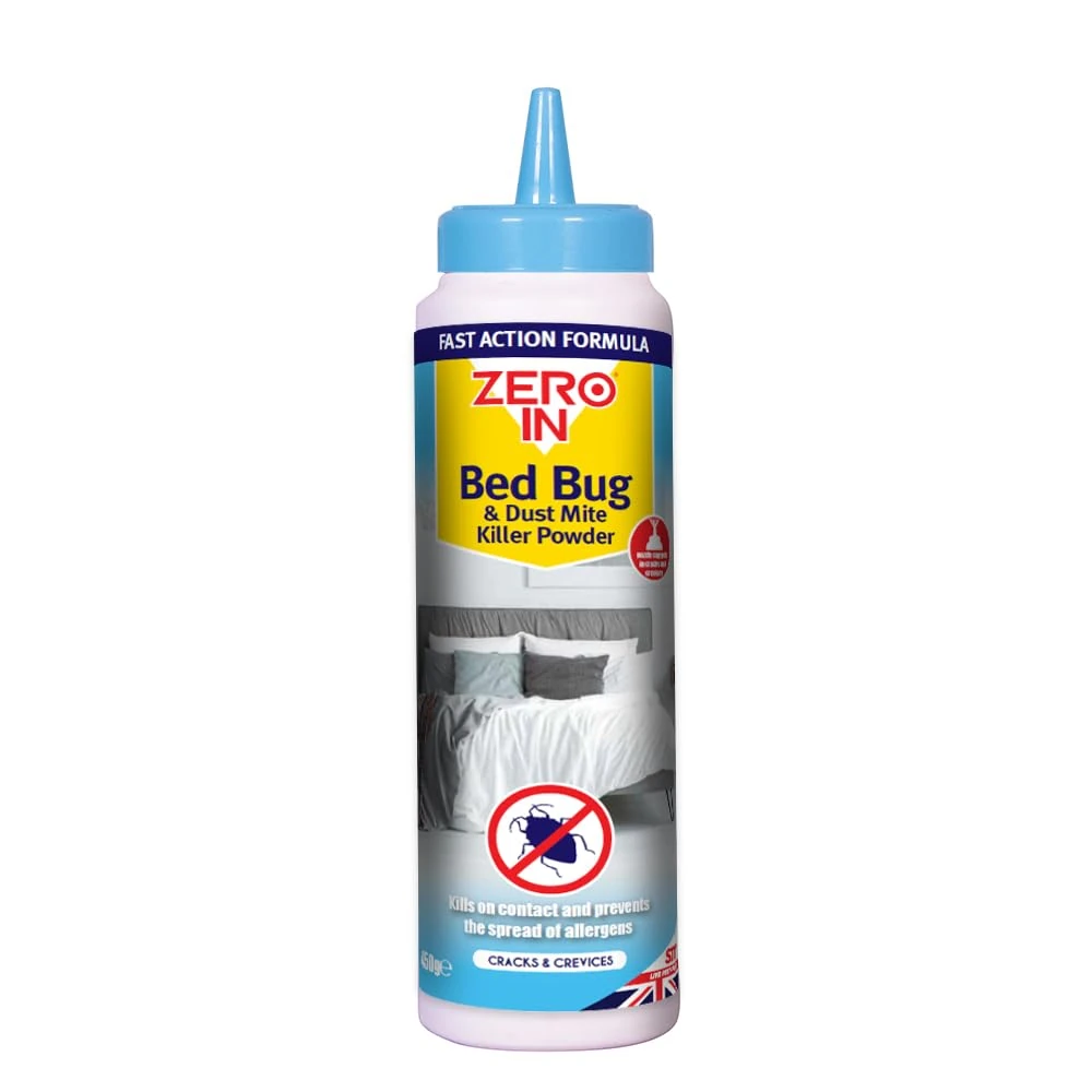 Zero In Bed Bug & Dust Mite Killer Powder 450g - Fast Acting Formula for Home & Bedding - Effective Solution for Bed Bugs, Dust Mites & Allergens