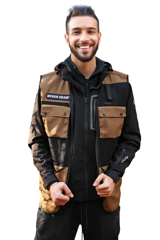 DINGO GEAR Professional Vest for Dog Training, Handmade from Ripstop and Mesh, Many Functional Pockets, Lightweight, Colour – Coyote Brown, Size – 3XL (S01499)