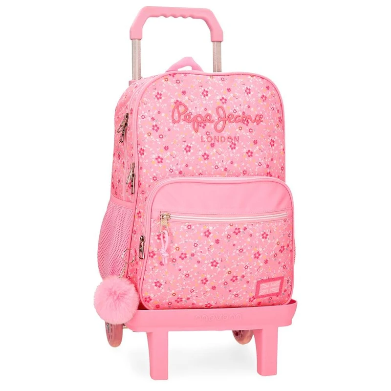 Pepe Jeans Alenka Pink Double Compartment Backpack with Trolley Pink 30x40x12cm Polyester 15.6L by Joumma Bags, pink, One Size, Double Compartment Backpack with Trolley