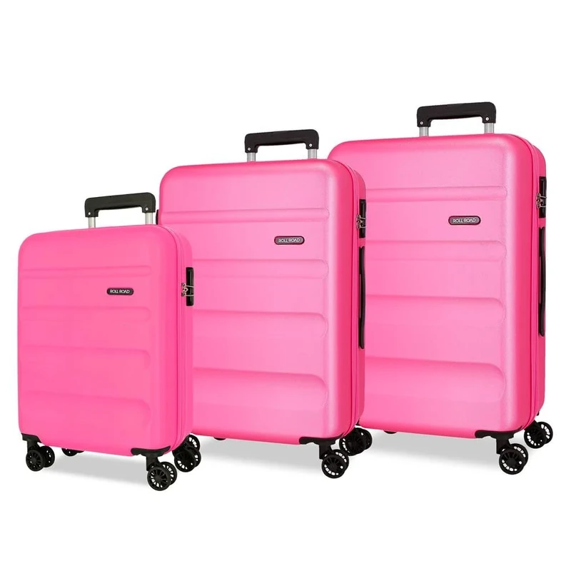 Roll Road Flex Suitcase Set Pink 55/65/75 cm Rigid 9.4 kg Combination Lock Side ABS 9.4 kg 188L Hand Luggage, Pink, One Size, Suitcase Set