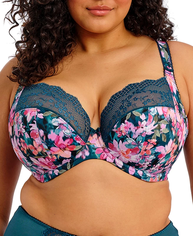 Elomi Women's Lucie Underwire Plunge Bra UK Sizes D-K, US Sizes D-O, Teal Floral, 36FF