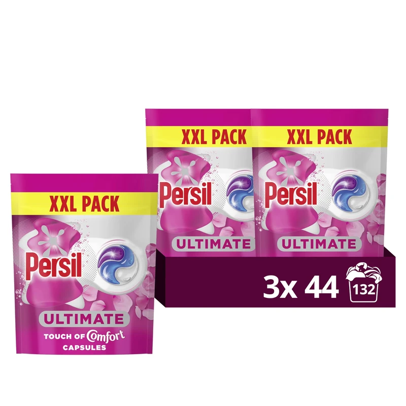 Persil Ultimate Touch of Comfort Washing Capsules laundry smelling fragrant and clean for longer for 14 days of our best uplifting fragrance 132 washes (3x 44)
