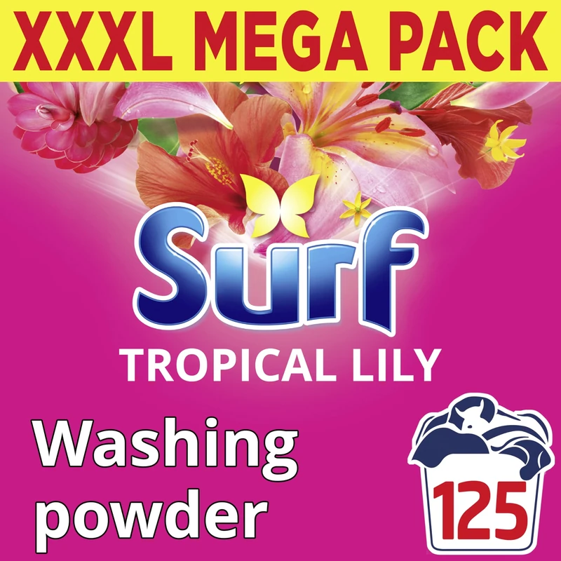 Surf Tropical Lily Washing Powder joy-infused fragrance with natural essential oil lasting up to 12 hours in wear for brilliantly clean laundry every time 125 washes 6.25 kg