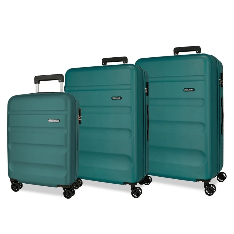 Roll Road Flex Suitcase Set Green 55/65/75 cm Rigid 9.4 kg Combination Lock Side ABS 9.4 kg 188L Hand Luggage, Green, One Size, Suitcase Set