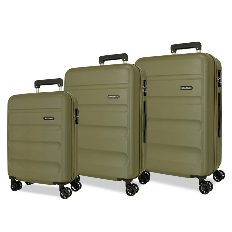 Roll Road Flex Suitcase Set Green 55/65/75 cm Rigid 9.4 kg Combination Lock Side ABS 9.4 kg 188L Hand Luggage, Green, One Size, Suitcase Set