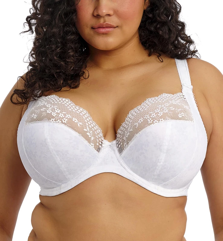 Elomi Women's Plus Size Lucie Stretch Lace Underwire Plunge Bra, White, 42DD