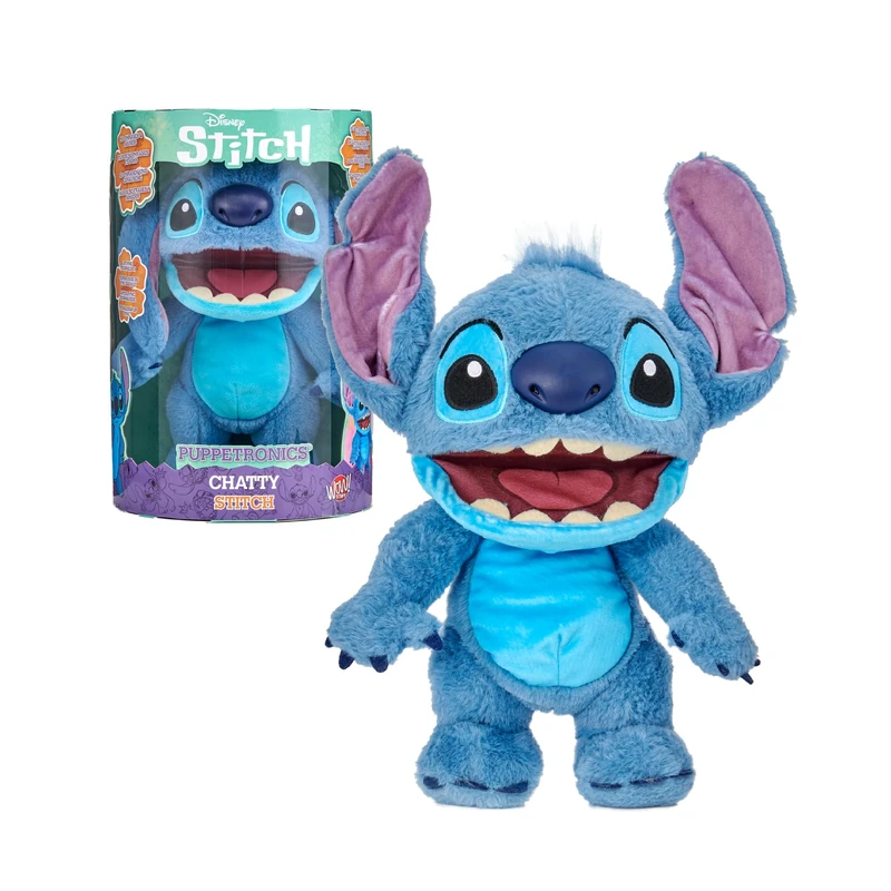 Disney Chatty Stitch Deluxe Puppetronic, Interactive Plush Toy with Puppet Barrel, 50+ Movements and Sounds, Ages 6+, Famous (RE001000)