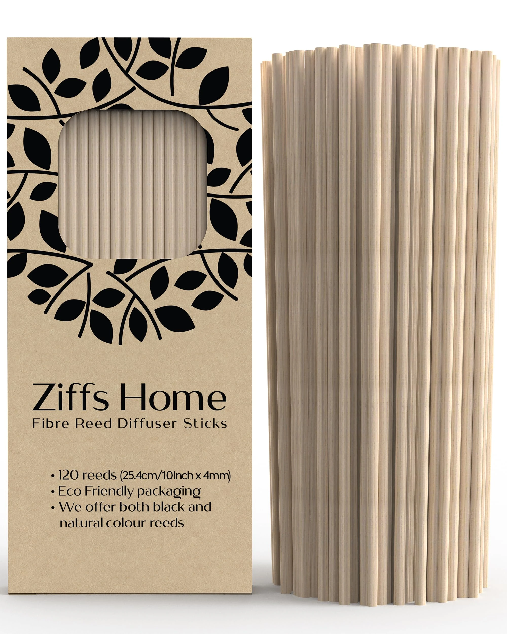 Ziffs Home® 120 Natural Fibre Reed Diffuser Sticks - 25.4cm/10Inch x 4mm - Thick Diffuser Reeds