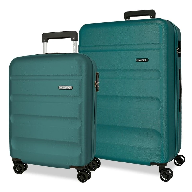 Roll Road Flex Suitcase Set Green 55/65 cm Rigid 5.8 kg Combination Lock Side ABS 5.8 kg 91L Hand Luggage, Green, One Size, Suitcase Set