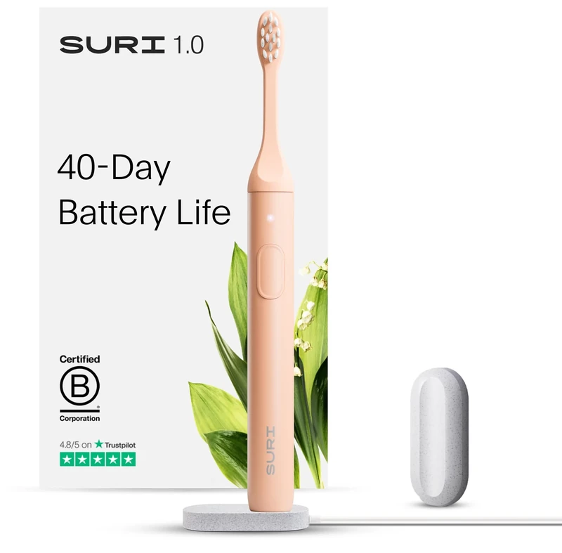 SURI 1.0 Sonic Electric Toothbrush | 1 Month+ Battery | UK’s No.1 Rated | Electric Toothbrush Adults | Travel Tooth Brush | Sonic Toothbrushes | Pink