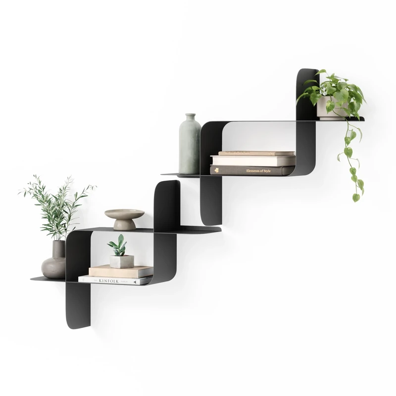 Umbra Montage Floating Wall Shelf, Metal, Set of 2, Black