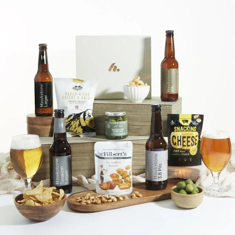 Hawkstone Beer Hamper with Savoury Snacks – Lager, IPA, Pilsner & Session Beer – Ultimate Gift for Men, Beer Lover’s Hamper for Him, Father’s Day, Birthday & Christmas Gifts – By Clearwater Hampers