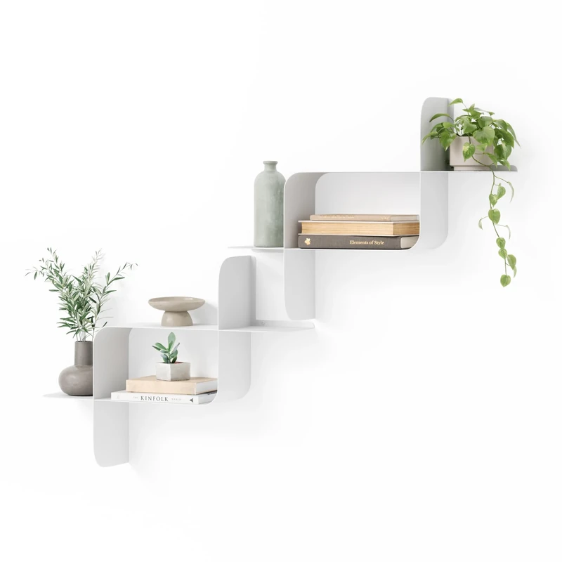 Umbra Montage Floating Wall Shelf, Metal, Set of 2, White