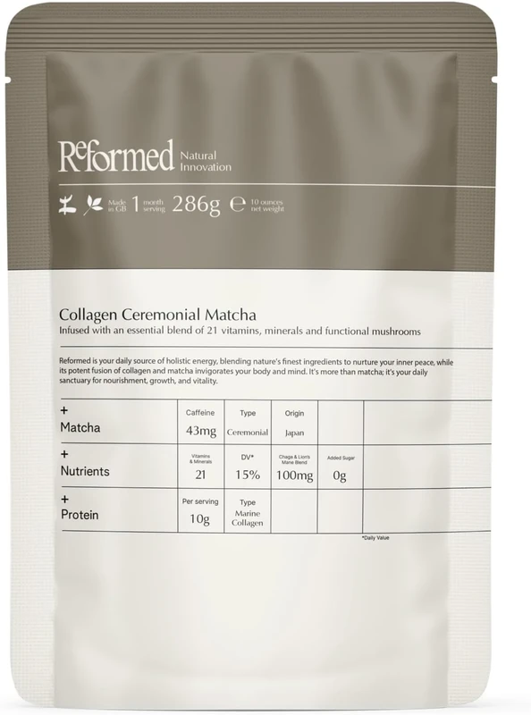 Reformed Collagen Matcha Powder I Hydrolysed Collagen (Marine), Ceremonial Grade, Skin Health, Reduce Bloating, Functional Mushrooms, 21 Vitamins & Minerals, I UK Made I 1 Month Supply - Image 1