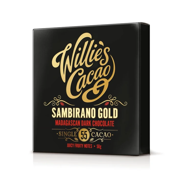 Willies' Cacao - 55% Sambirano Dark Chocolate bar - 50g - Juicy fruity notes - Single estate Madagascan cocoa - Vegan - Artisan made