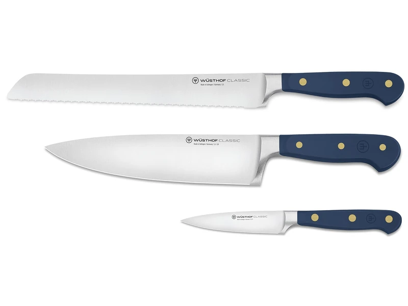 Wüsthof Classic Knife Set with 3 Kitchen Knives, Wild Blueberry (Blue)