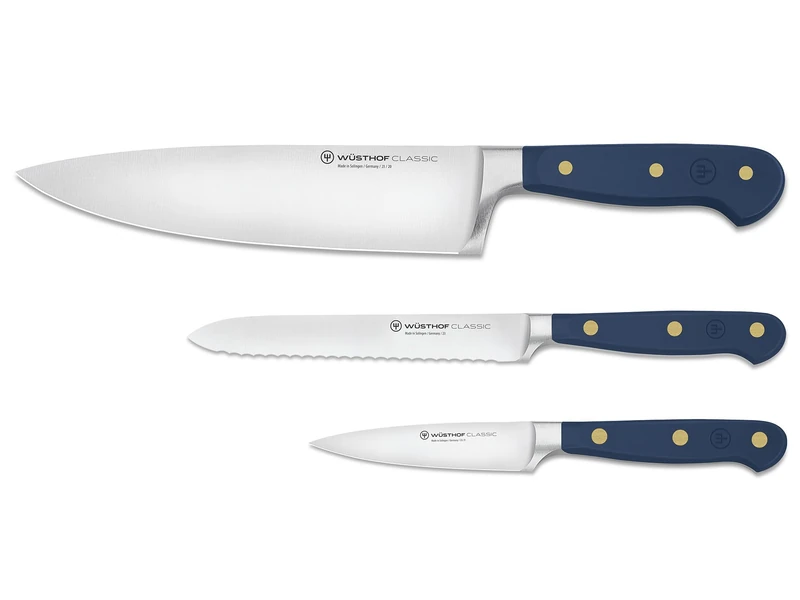 Wüsthof Classic Knife Set with 3 Kitchen Knives, Wild Blueberry (Blue)