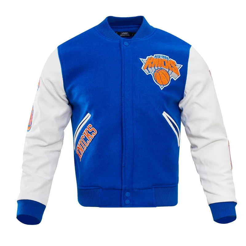 Pro Standard Mens NBA New York Knicks Classic Varsity Jacket Royal Blue/White M