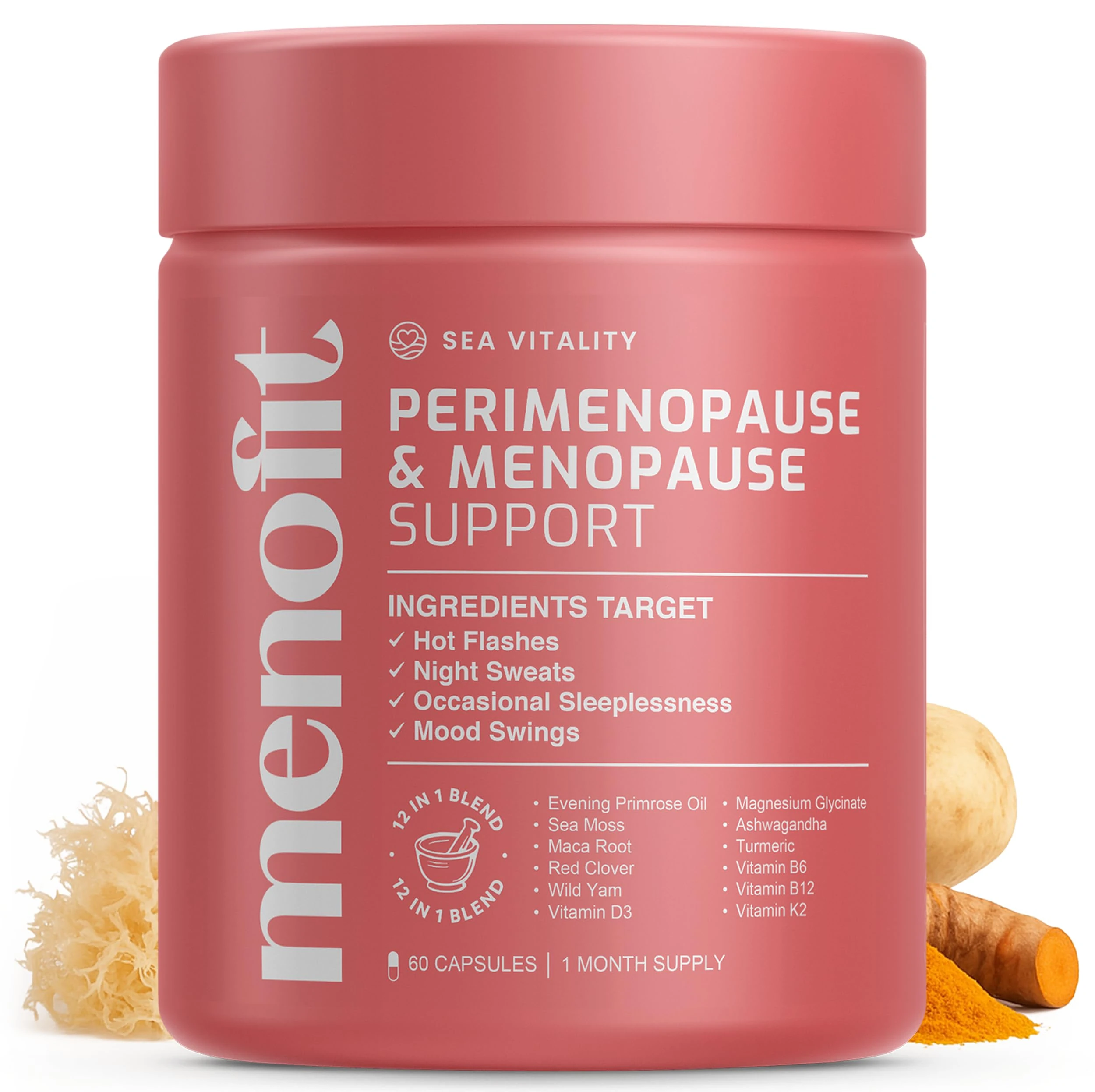Menopause & Perimenopause Support Capsules | 12 in 1 Blend | with Magnesium Glycinate, Evening Primose & Ashwagandha | Menopause Supplements | Hot Flush, Mood Support & Sleep Support | 60 Capsules