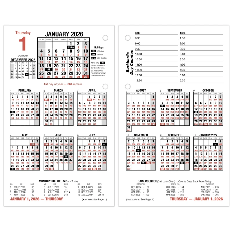 AT-A-GLANCE 2026 Desk Calendar Refill, Daily, 4-1/2" x 7-1/2", Large, Loose-Leaf, Burkhart's Day Counter (E7125026)
