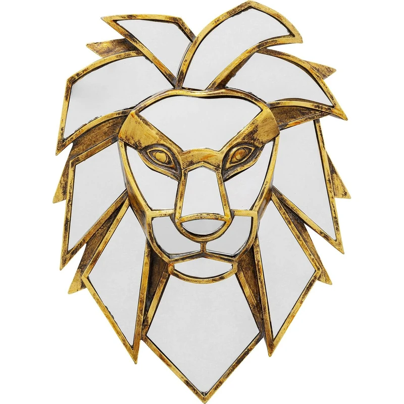 Kare Design Wall Object Lion Mirror, Gold, Elegant, Wall-Mounted, Decorative Home Accessories, Gift, Room Decor, Home Decoration for Living Room, Bedroom, Hallway, Home Office, 35x27x5 cm