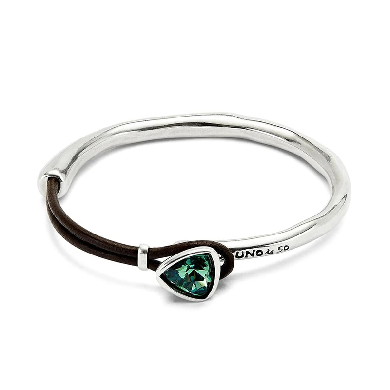 Bracelet Fina with Alloy of Metal Plated in Gold 18k with Leather and Lens Facetado Green Min Perimeter 17,5
