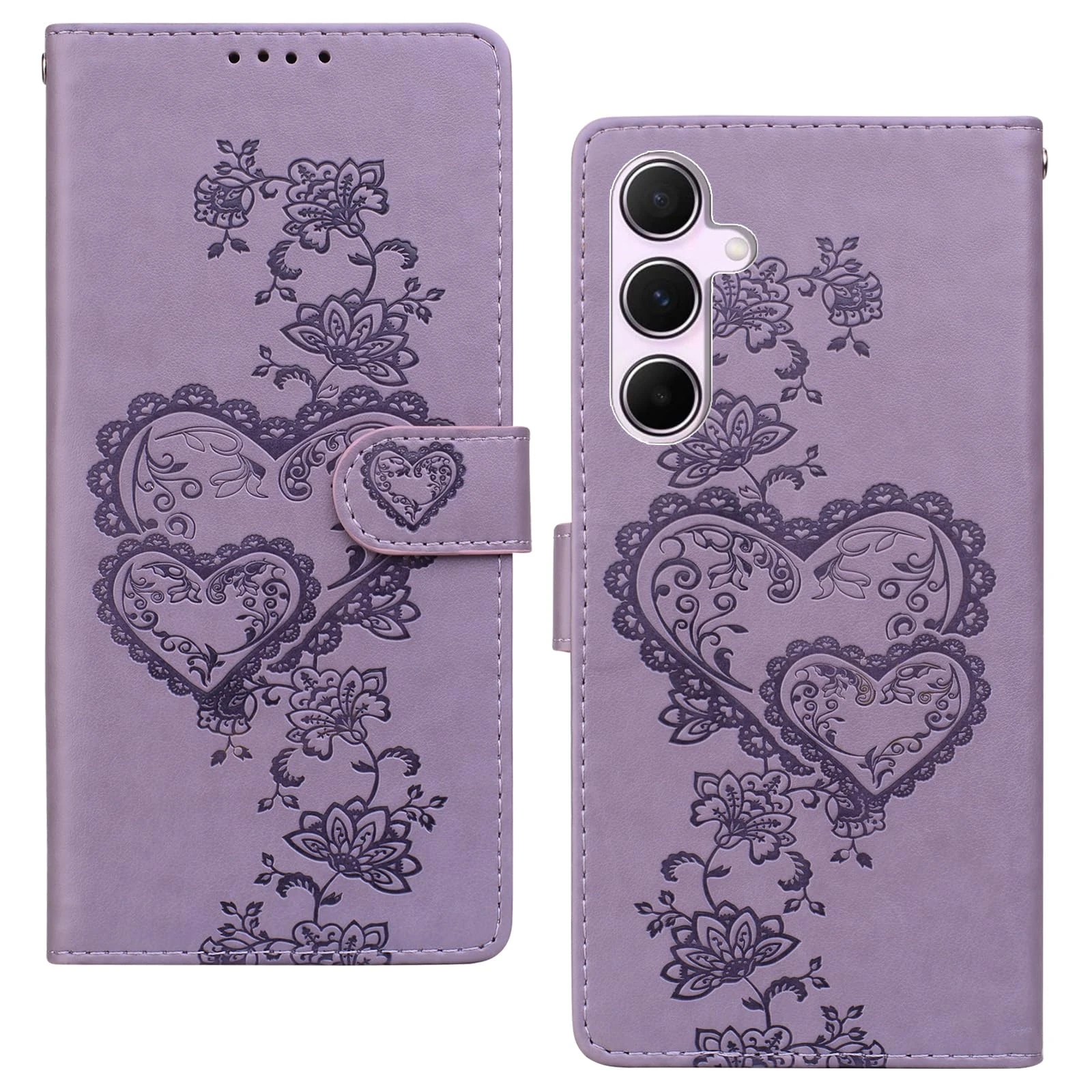 BOLELAW Case for Samsung Galaxy A55 [Magnetic Closure][Card Slot][Stand Function] Embossed Heart Peach Leather Flip Case for Galaxy A55, Purple